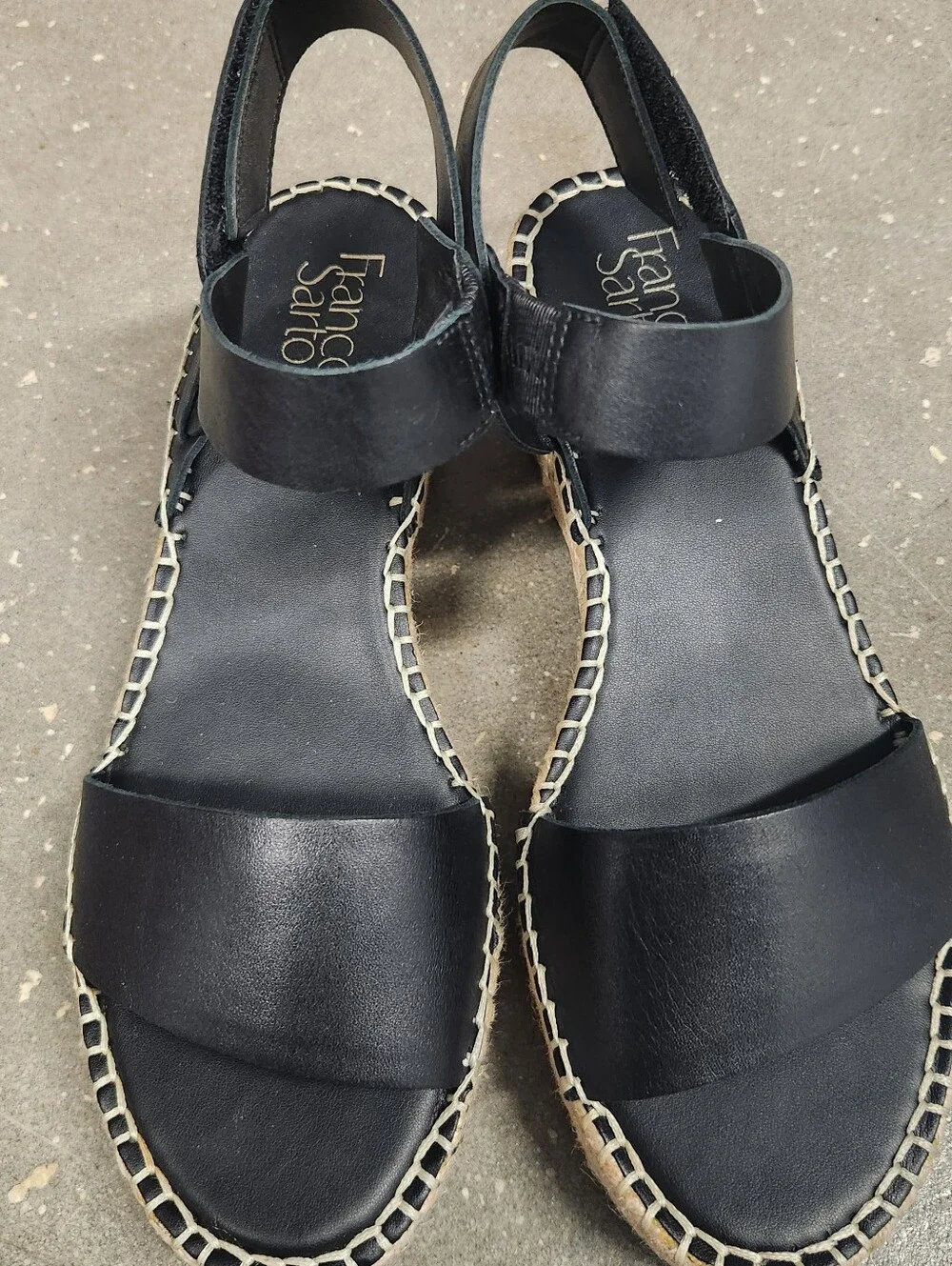 Franco Sarto Black Leather Espadrille Platform Wedge Sandals Size 9M
